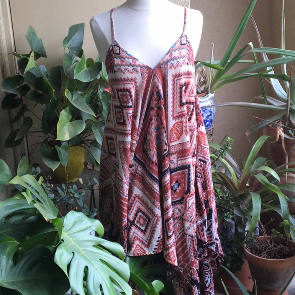 🌹Boho Asymmetrical Peach & Black Summer Top with Spaghetti Straps 🌹